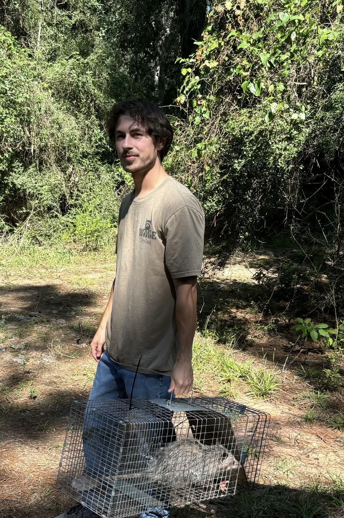 woodlands wildlife elimination technician removing a opossum from a home in Houston tx