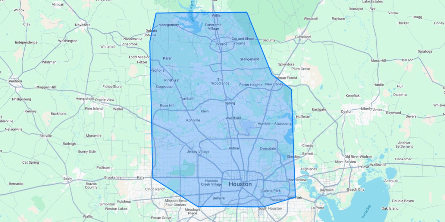 Woodlands Wildlife Elimination LLC Service Area Map